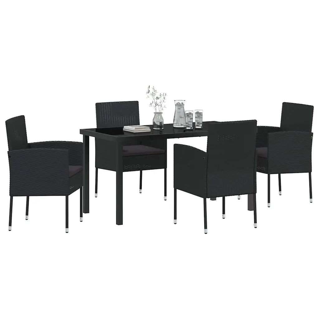 Set da Pranzo per Giardino con cuscino 5 pcs Nero polyrattan 3380066