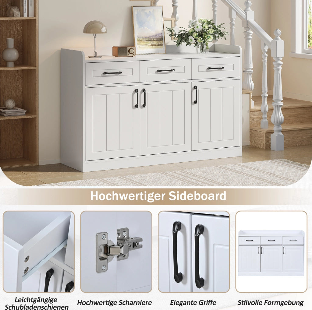Credenza bianca 120 x 35 x 80 cm con 3 cassetti e 3 ante