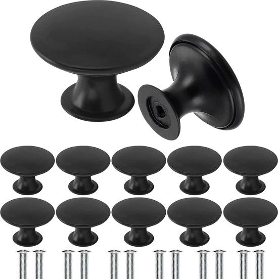 12 pezzi di maniglie in stile vintage, maniglie in messing, 30mm, rotonde, per armadi, ante, cucina, bagno, home office, mobili hardware (nero)