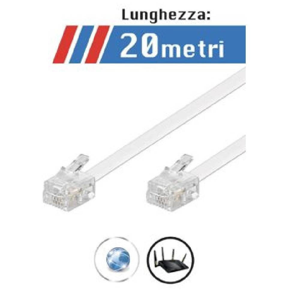 Trade Shop - Cavo Prolunga Telefonico Connettore Rj11 20 Metri Modem Adsl Maxtech Rj11-20m -