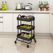 Carrello da Cucina 'Pyhäntä' in Acciaio con 3 Contenitori - Nero opaco [en.casa]