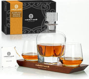 Caraffa da Whisky in Cristallo 850ml con Cornice in Legno - 2 Coppe da Whisky - Caraffa Elegante in Cristallo - Regalo per Uomo - Set di Caraffe