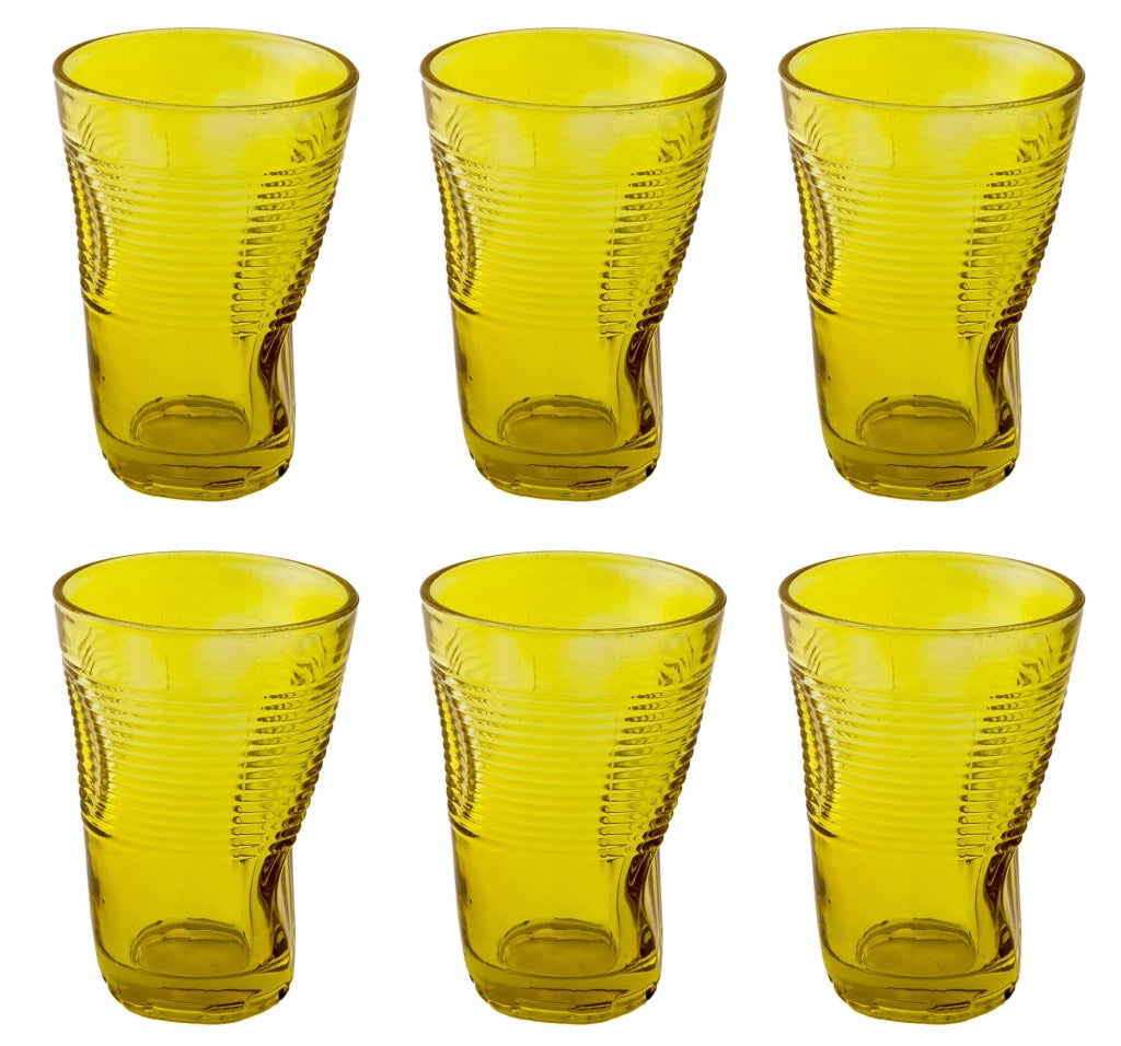 Set 6 Bicchieri Accartocciati 34 cl Ø8 cm in Vetro Pressato Kaleidos Gialli