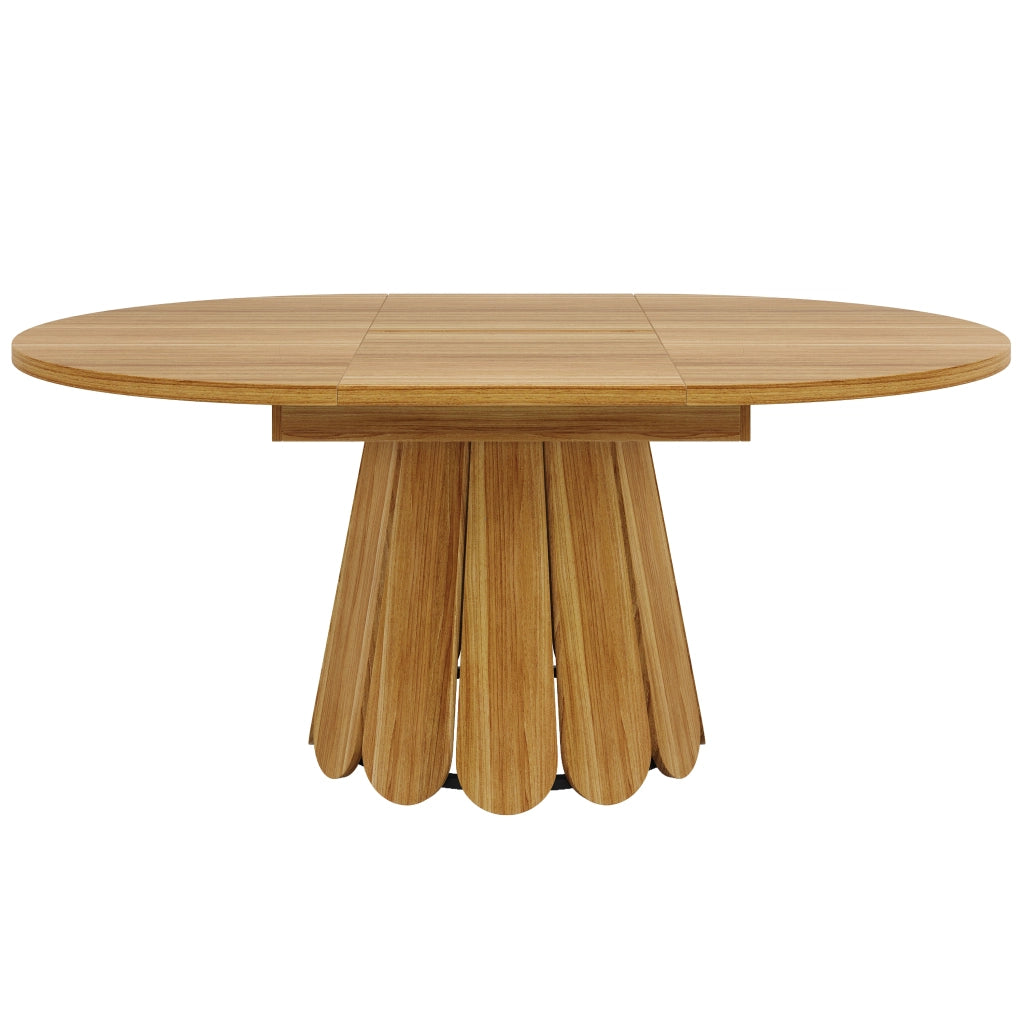 Tavolo da pranzo allungabile rotondo a ovale con piano in MDF e base in metallo per cucina soggiorno balcone marrone