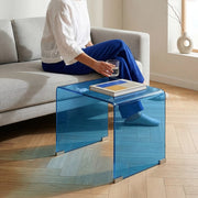 Tavolino da Salotto Varlofrek in Vetro 50 x 50 x 50 cm - Blu [en.casa]