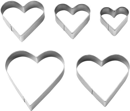 Set di stampi per dolci a forma di cuore - 5 pezzi - Acciaio inossidabile - Duraturo - Stampi per torte - Stampi per biscotti - Facili da pulire