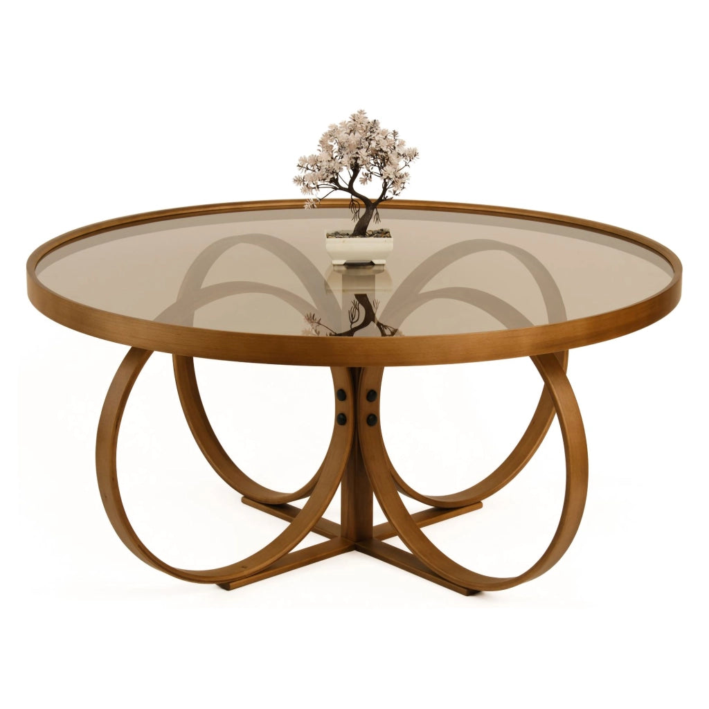 Gargallo, Tavolino da Salotto Piano in Vetro Temperato, 100x100x47h cm Marrone Noce