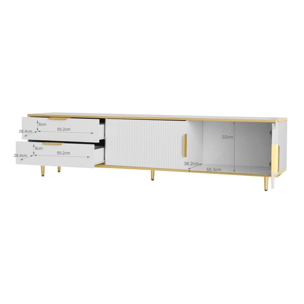 Mobile TV con 2 cassetti e 2 vani chiusi in MDF e pannelli di particelle bianco e oro 170 × 37 × 45 cm