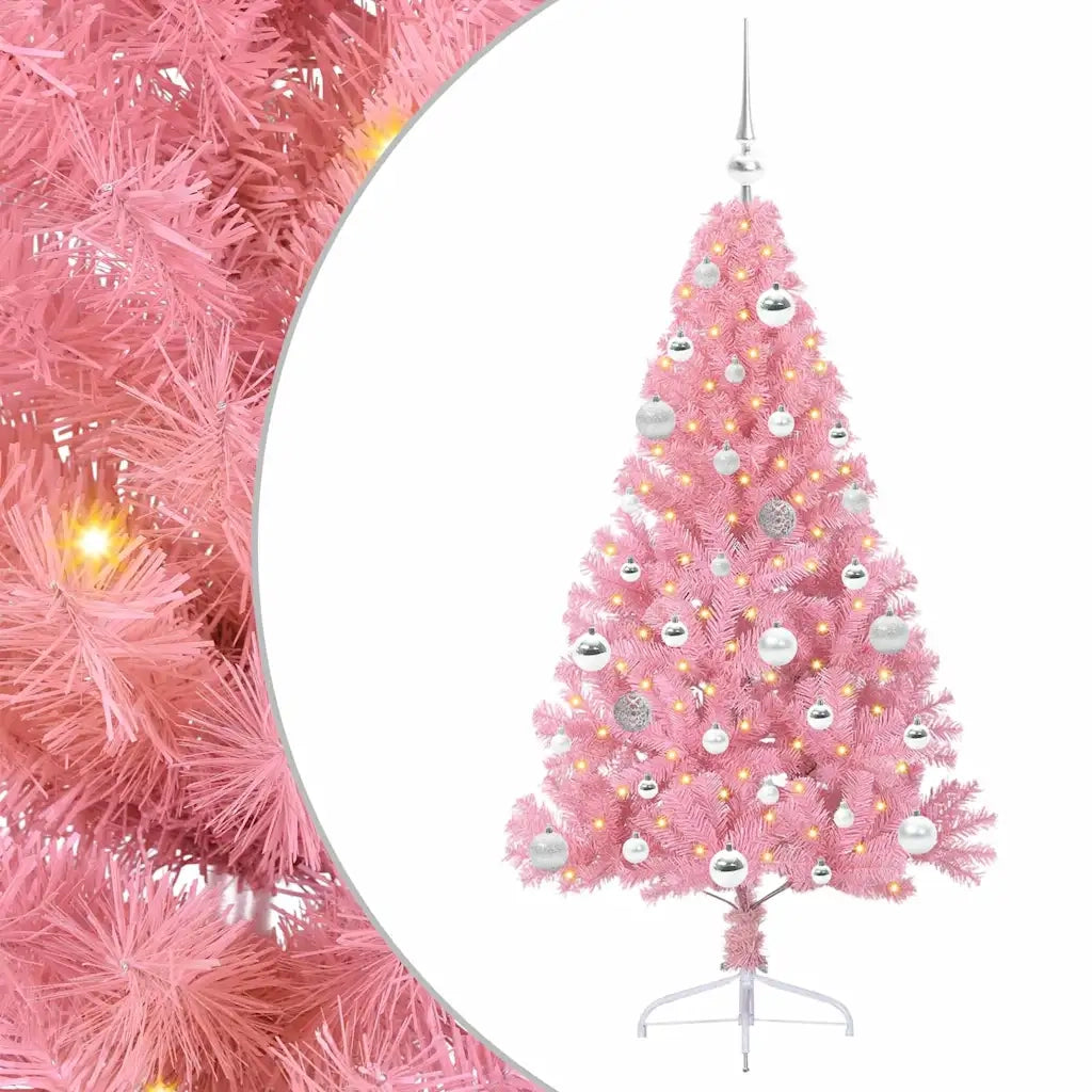 Albero di Natale Artificiale-Albero Natalizio con luci integrate Rosa 150 cm PVC 438215