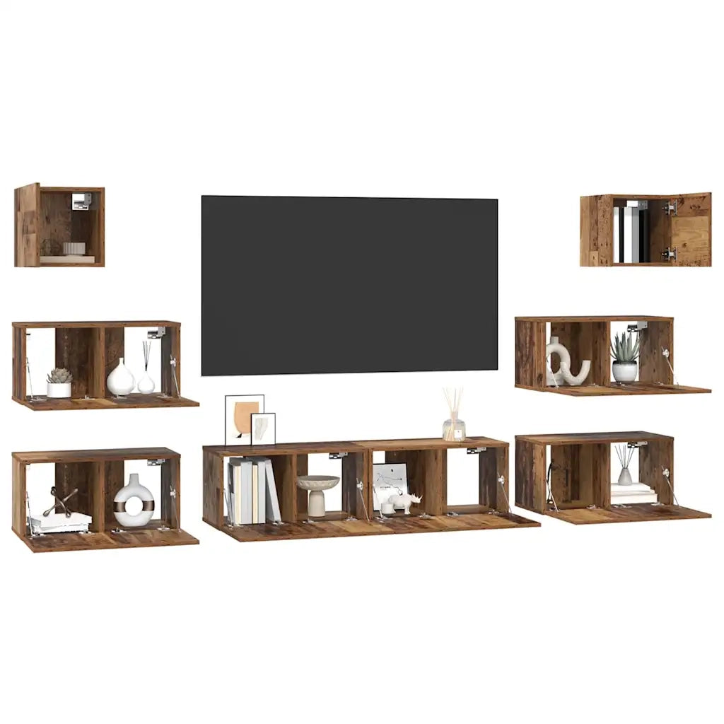 Set mobile TV 8 pz-Set di 8 Credenza per TV Legno vecchio Legno multistrato 836969
