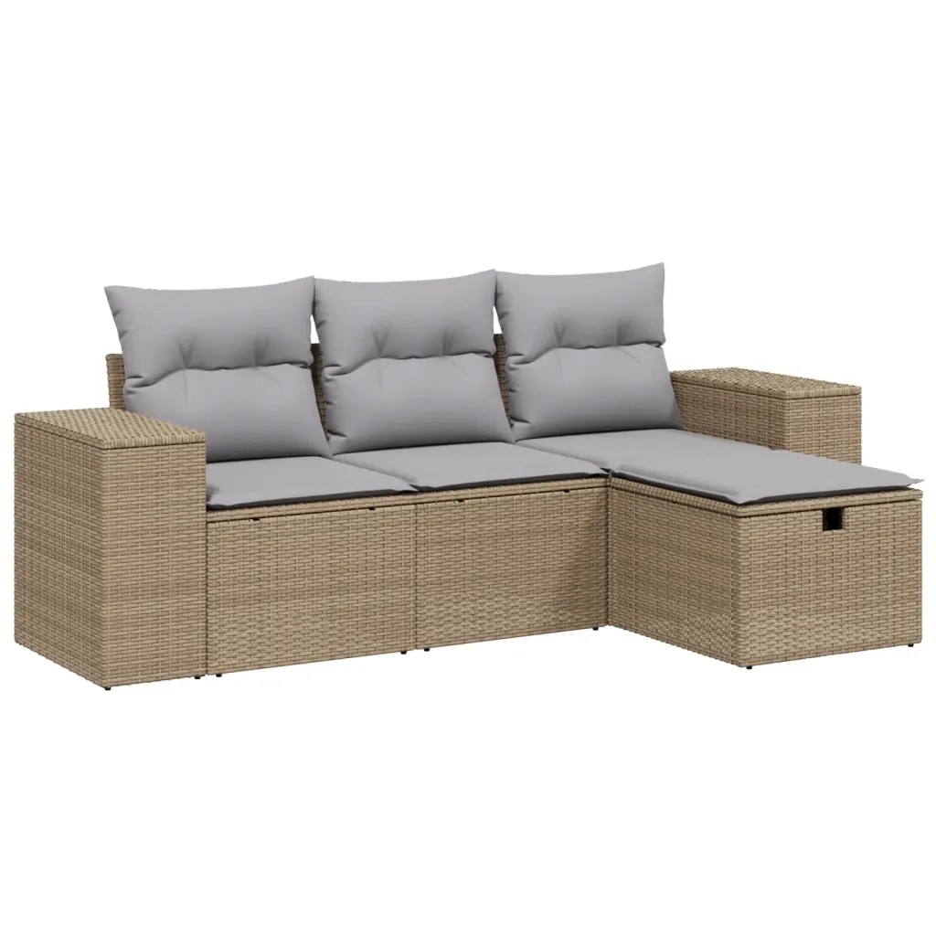 Set Divano da Giardino 4 pz con Cuscini Beige Misto Polyrattan 3264375