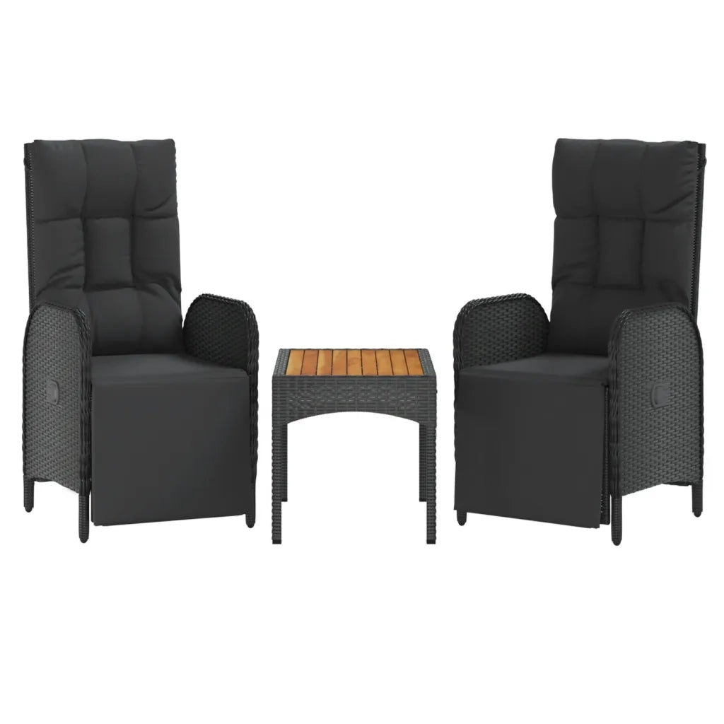 Set da Pranzo da Giardino 4 pz con Cuscini Nero in Polyrattan