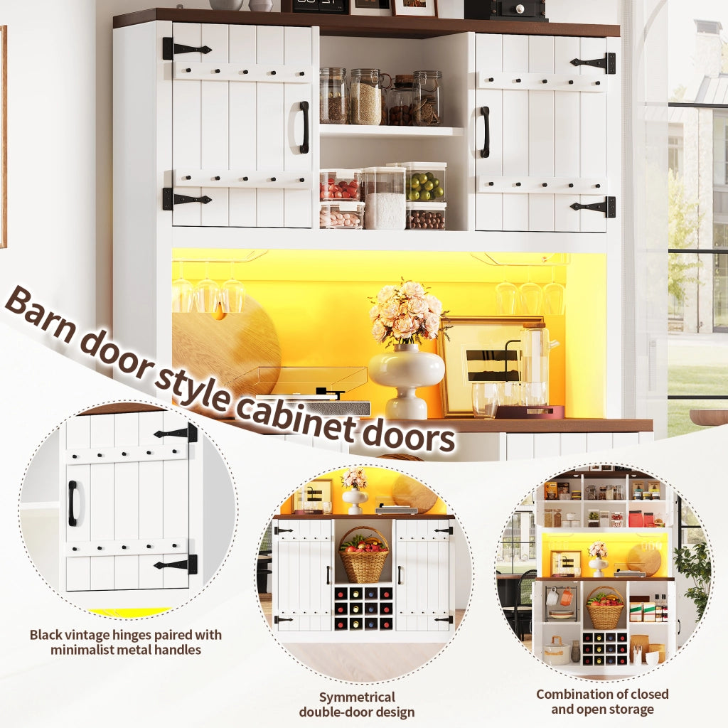 Credenza alta con LED RGB, 2 ante e vano aperto, ripiani regolabili, per cucina e soggiorno, bianco, 120 × 40 × 180 cm