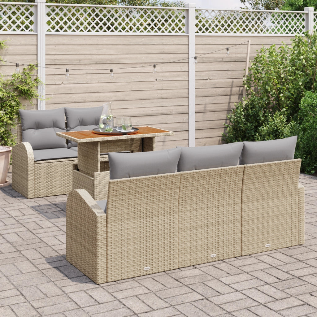 Set Pranzo Giardino 6 Pezzi con Cuscini Beige Poly Rattan Acacia