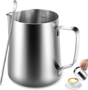 Cannetta per latte da 600 ml in acciaio inossidabile, ideale per cappuccino come emulsificatore di latte, colore argento, 400ml