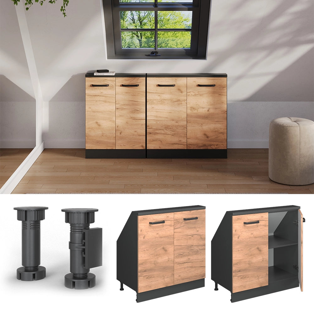 Mobile cucina sottotetto R-Line Rovere dorato/Antracite 80 cm con 2 porte Vicco