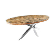 Table RAFTA 220 cm – Piano in teak massiccio, vetro temperato e struttura in acciaio cromato