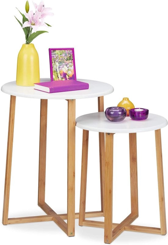 Set di tavoli da caffè rotondi da 2 - Tavoli da caffè moderni con accenti naturali e bianchi