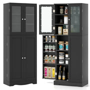 Mobile dispensa da cucina alto 161,5cm con ante in vetro ripiani di stoccaggio, Armadio dispensa per alimenti Nero-Credenze buffet
