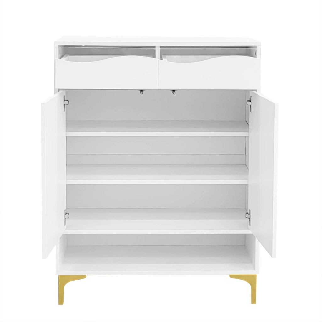 Scarpiera con 2 cassetti e 2 ante LED 16 colori ripiani regolabili in MDF bianca 80 × 35 × 105 cm