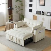 OKWISH Divano Letto 2 Posti, Schienale Regolabile a 3 Posizioni con Portabicchieri, Tasche Laterali e Cuscini, Velluto Beige