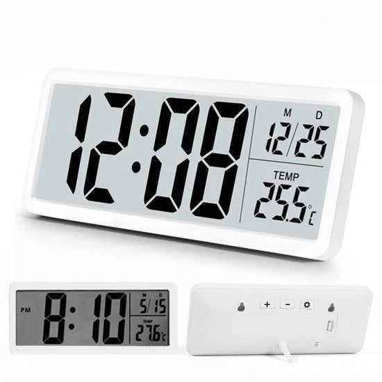 Orologio Digitale da Parete a Batterie, Orologio da Parete Moderno con Visualizzazione della Temperatura, 12/24 Ore, 20cm Orologi da Parete Digitali Piccoli per Salotto, Camera da Bambini, Orologio da Parete Digitale - Bianco