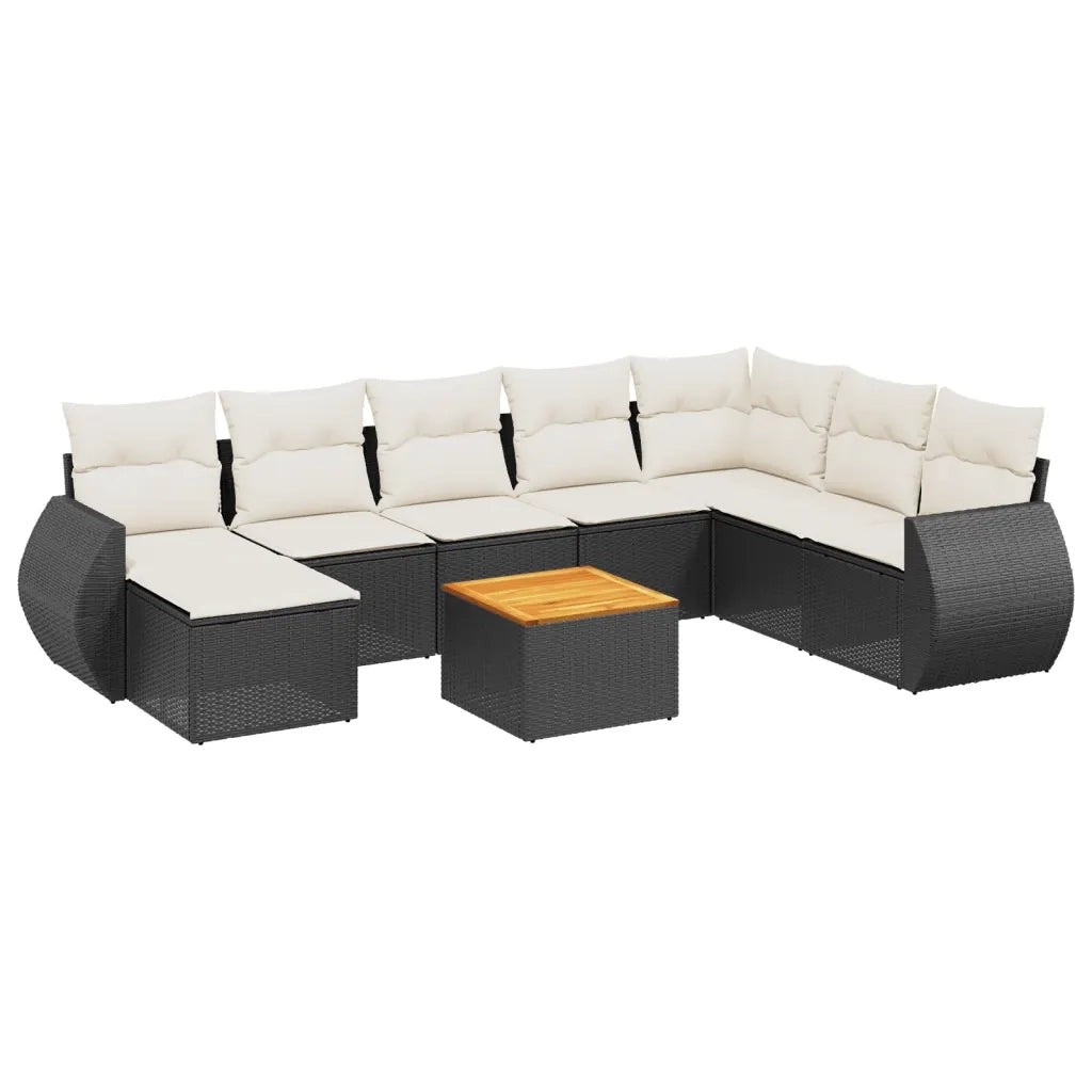 Set Divani da Giardino 9 pz con Cuscini Nero in Polyrattan 3225139
