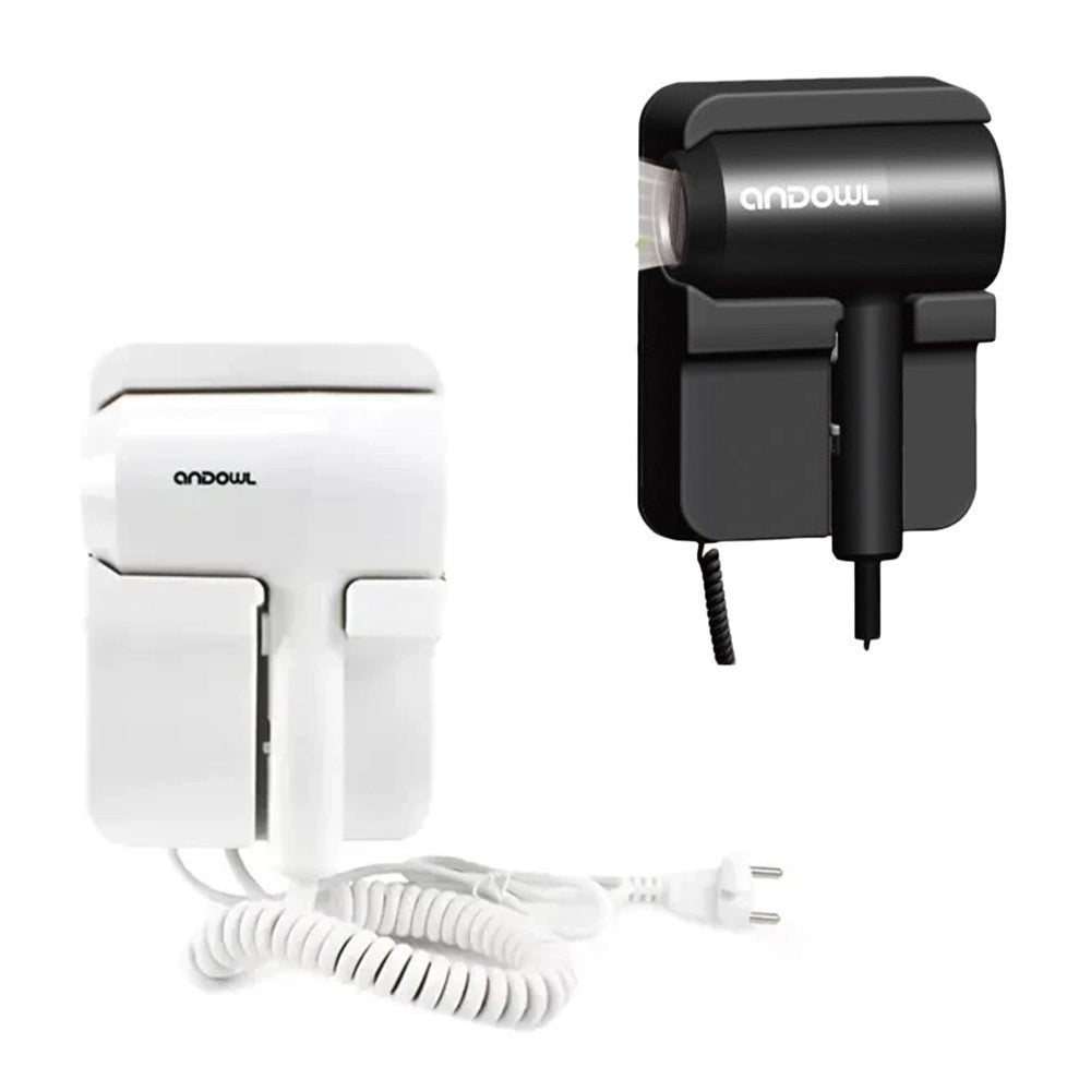 Trade Shop - Asciugacapelli Da Parete Hotel 1600w Da 1,6 Kw Con Supporto Cavo A Spirale 60 Cm Q-f1600 -