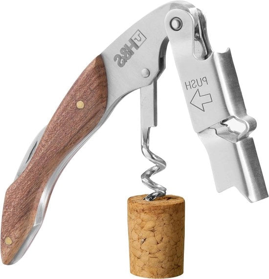 Kurkstrenger Professionale con Maniglia in Acciaio Inossidabile e Taglierino per Foie - Apripetole per Bottiglie di Vino con Viti di Acciaio