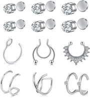 Accessori per piercing magnetico - falso piercing nasale - orecchini - ipoallergenico - acciaio inossidabile - pietre di zirconia