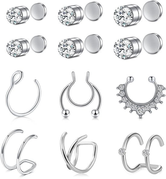 Accessori per piercing magnetico - falso piercing nasale - orecchini - ipoallergenico - acciaio inossidabile - pietre di zirconia
