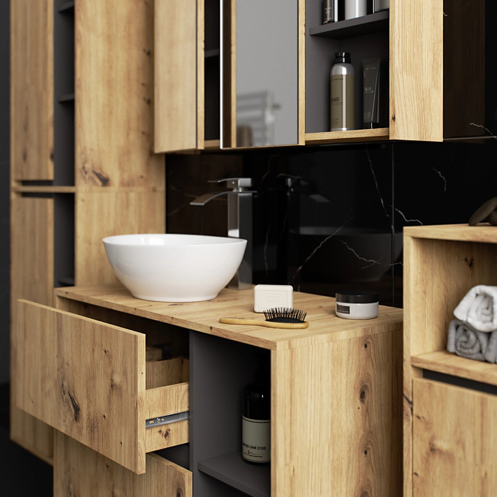 Mobile bagno sospeso VAMI Rovere Artisan, Grigio Grafite 35 cm 1 anta 35x30x80 cm