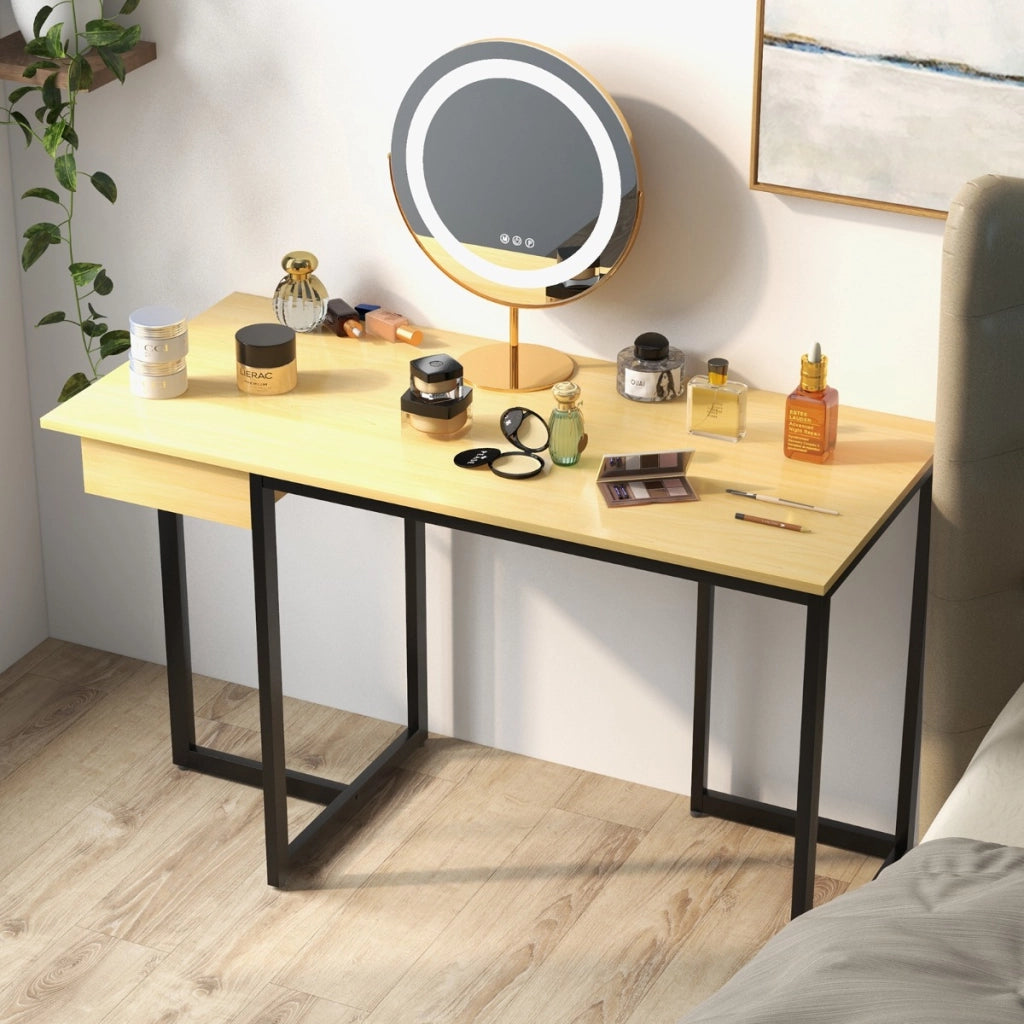 Scrivania per computer 120cm con cassetto, Scrivania per ufficio con struttura in metallo piedini regolabili Naturale-Scrivanie