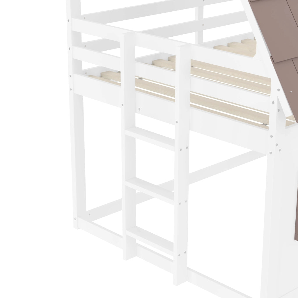 Letto a Castello Matrimoniale 140 x 200 cm con Tetto; Scala e Scivolo; senza Materasso; in Legno e MDF