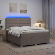 Letto Box Spring LED con Materasso Tortora 200 x 200 cm Tessuto 3455686