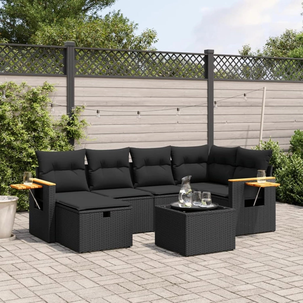 LAPOOH Set da pranzo da giardino 7 pezzi e cuscini in rattan sintetico nero, Set Tavolo e Sedie Giardino, Tavolo e Sedie Terrazza, Mobili da giardino Esterni, Set di mobili da giardino - 3265521