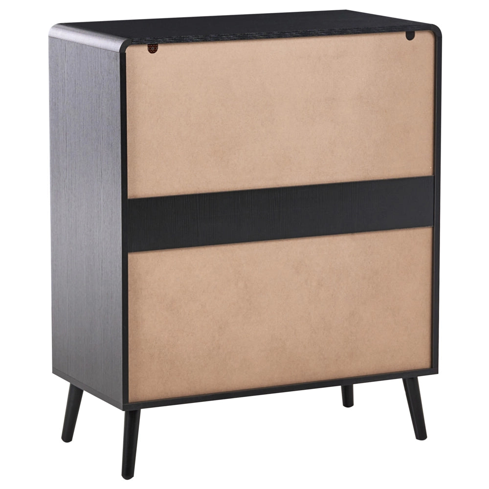 Cassettiera MDF 4 cassetti Gambe in legno Maniglie dorate Stile boho PE Rattan Nero