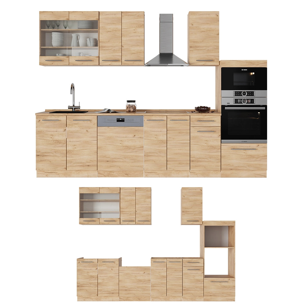 Cucina componibile Fame-Line Rovere dorato/Rovere dorato 300 cm con armadio alto, PL Antracite Vicco