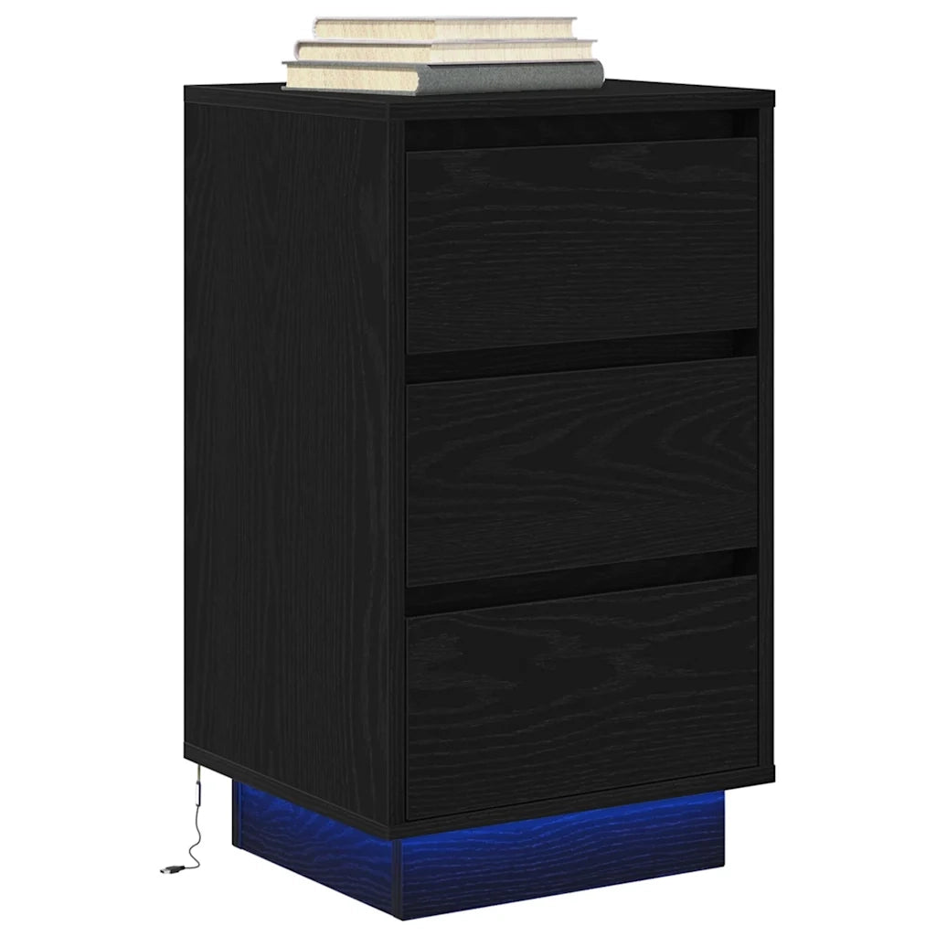 Comodino con Luci LED-Tavolino da notte Nero 38x34x65 cm
