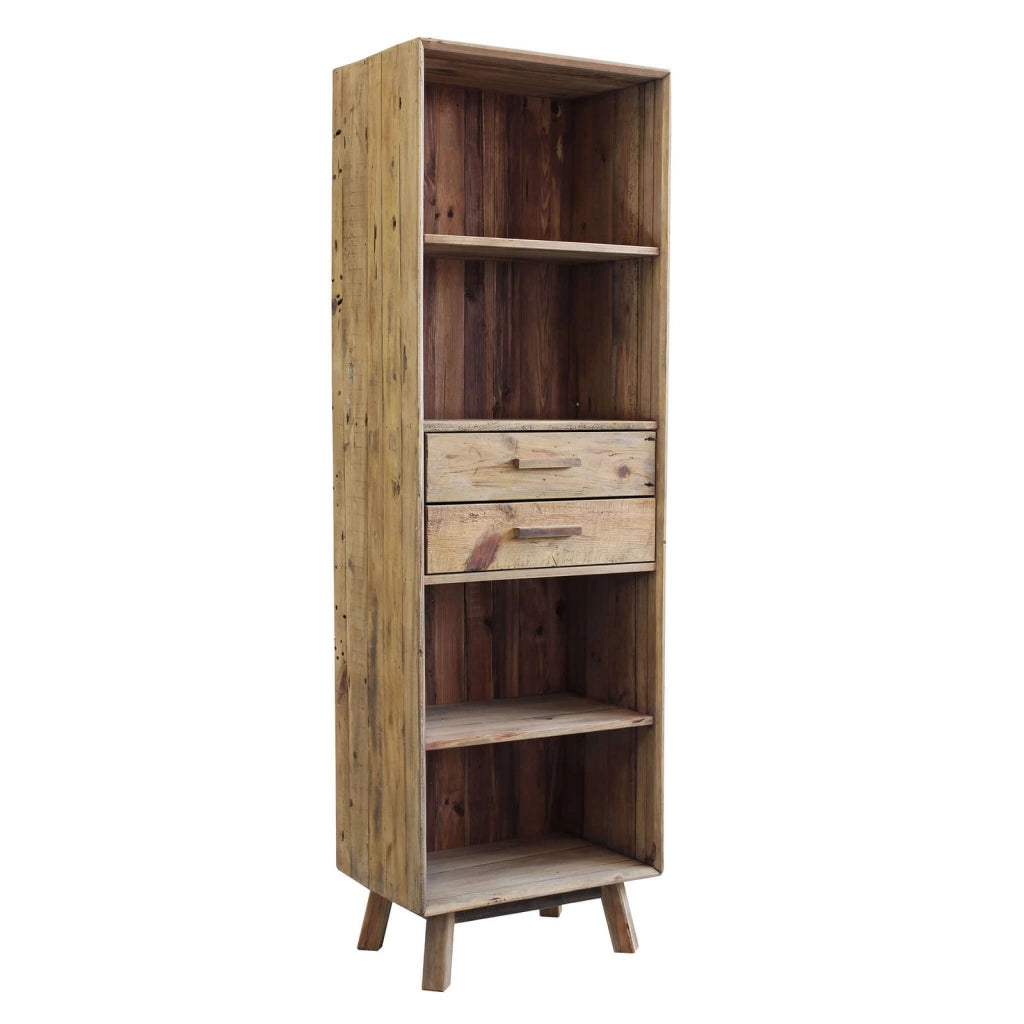 Libreria con 2 cassetti e 4 ripiani in Pino riciclato cm 60x40x190 - PINE