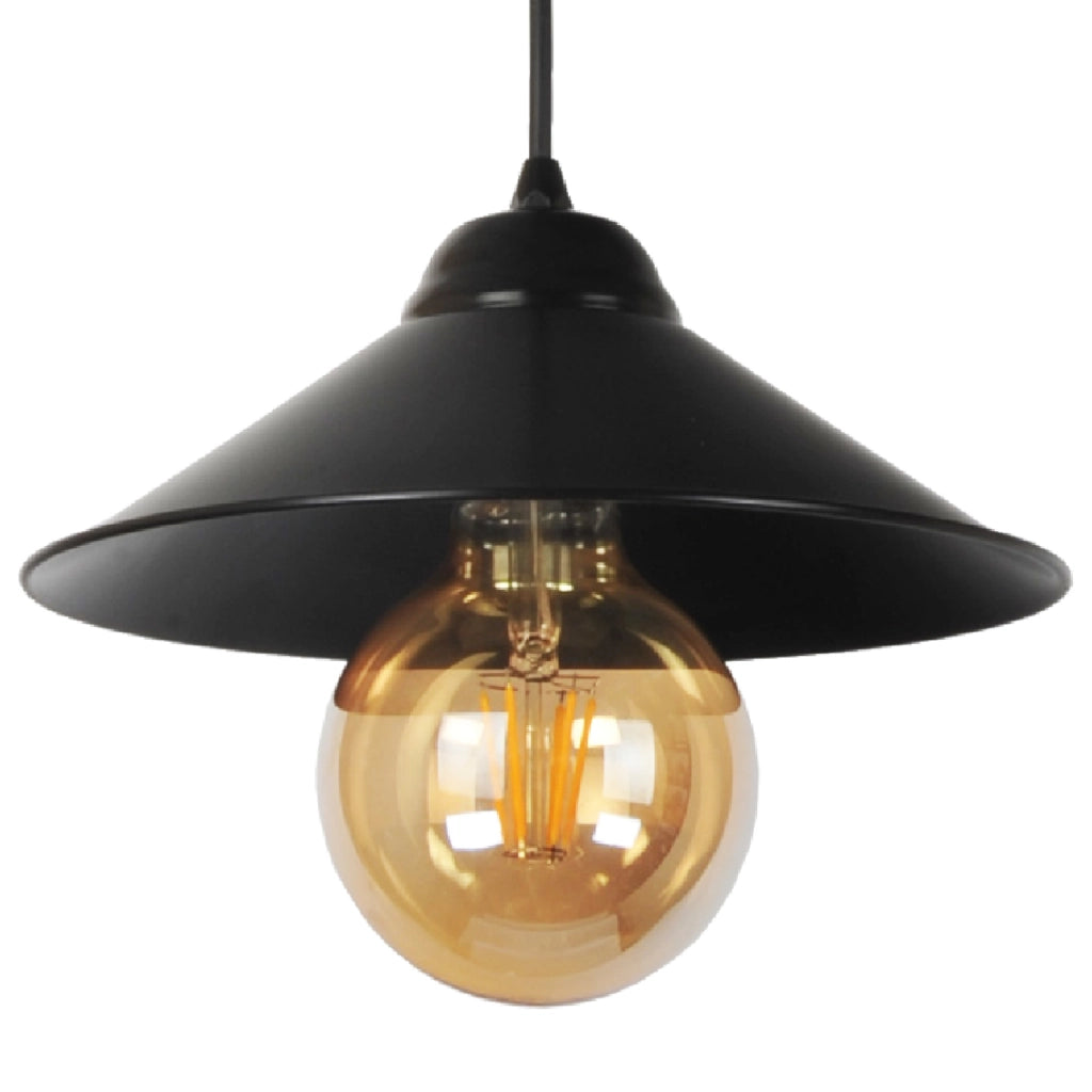 Lampada a Sospensione 'Aberaeron' Lampada Pendente con Paralume a Cono Piatto Nero - lux.pro