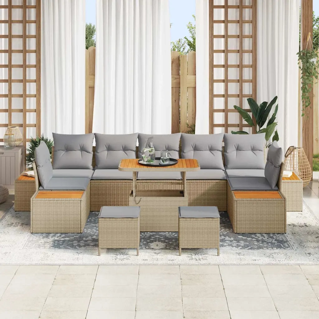 Set Divano da Giardino con cuscino 10 pcs Beige Poly Rattan