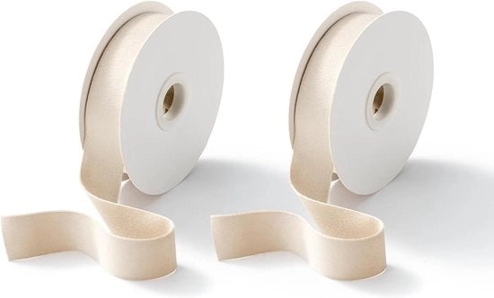 Cadeaulint fluwelen decoratielint stoffen - 25 mm x 9 m - 2 rolli - beige crème