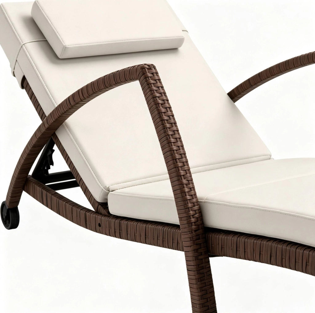 Chaise longue da esterno regolabile a 5 posizioni con ruote; 185x72x78 cm; beige e marrone