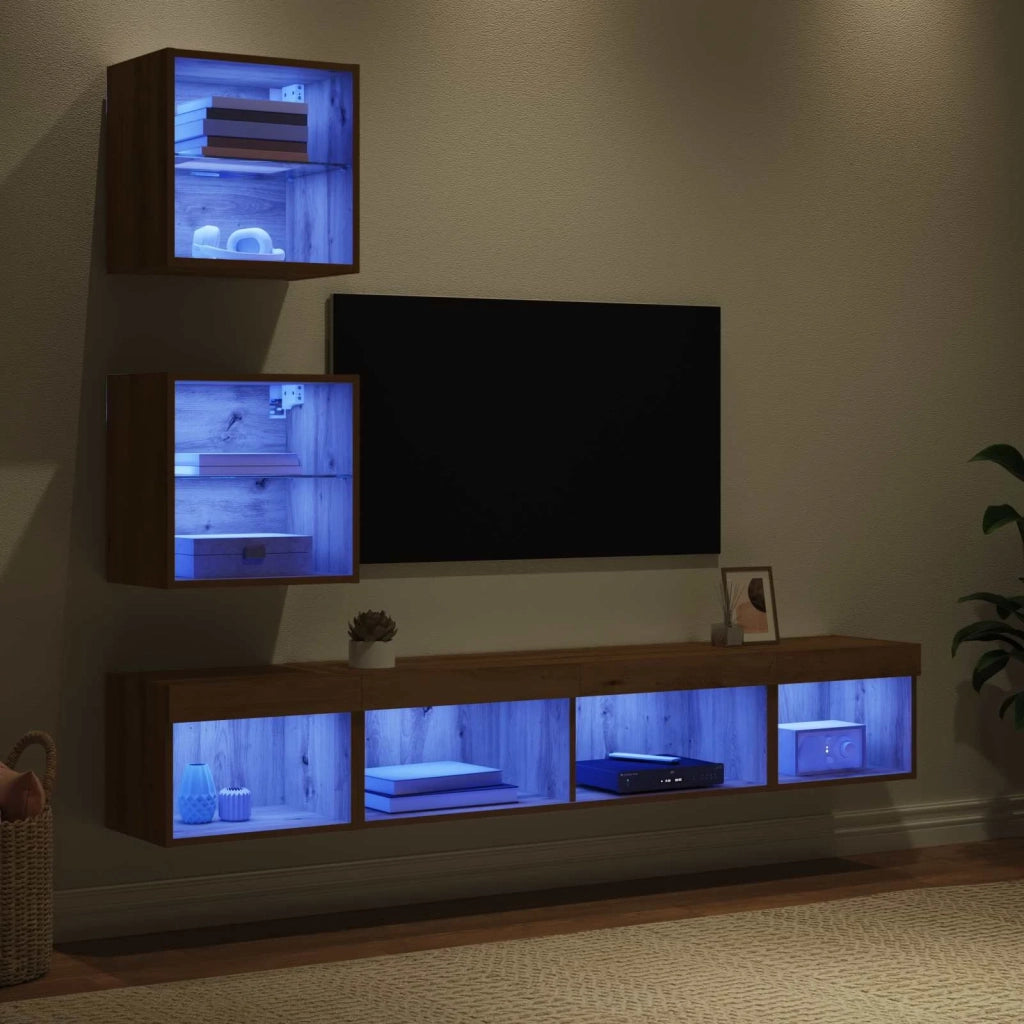 Unità a muro per TV con LED con led 5 pcs Rovere artigianale 3402960
