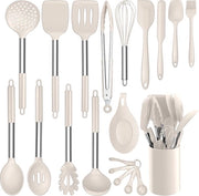 Kit di Cucina da 20 pezzi - Utensili da Cucina in Silicone Resistente al Calore con Manico in Acciaio Inossidabile - Resistente alla Lavastoviglie