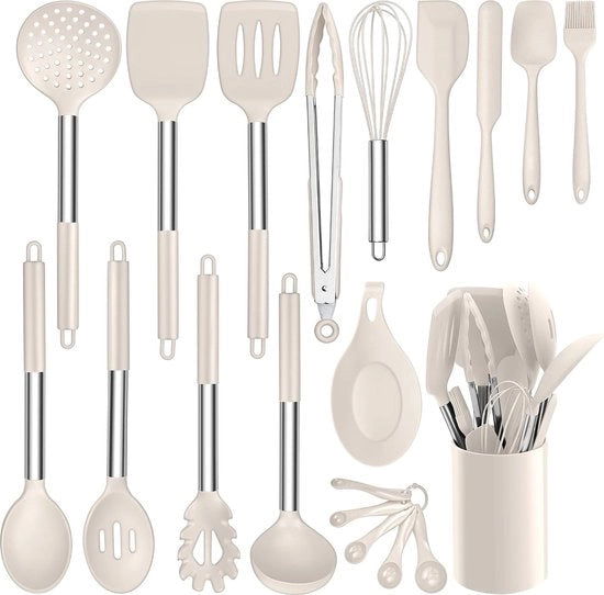 Kit di Cucina da 20 pezzi - Utensili da Cucina in Silicone Resistente al Calore con Manico in Acciaio Inossidabile - Resistente alla Lavastoviglie
