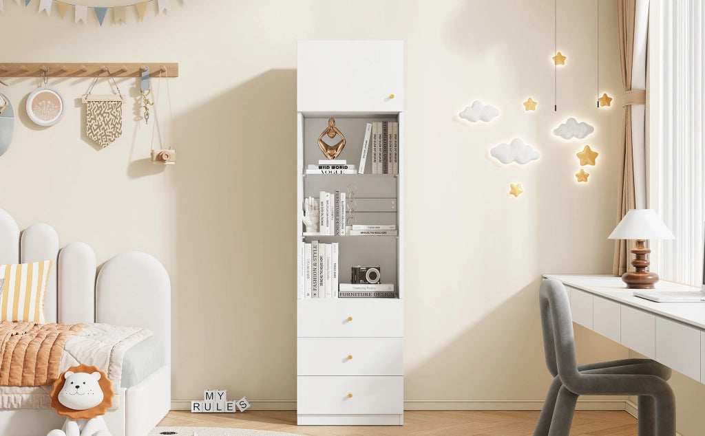 VETRINA MOBILE ALTO 50x40x180 cm Bianco MDF e vetro con ripiani regolabili