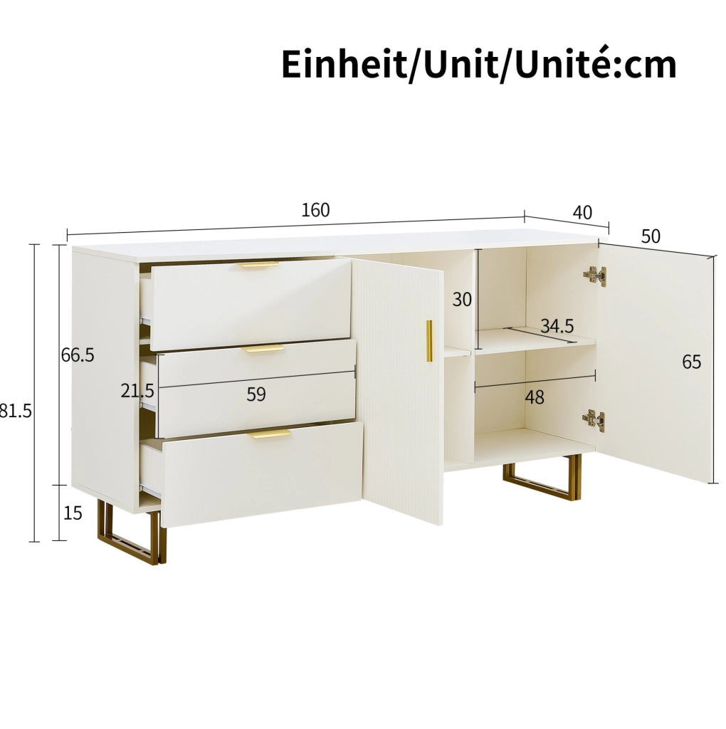 Sideboard con 2 ante e 3 cassetti 160x40x81;5 cm in MDF bianco