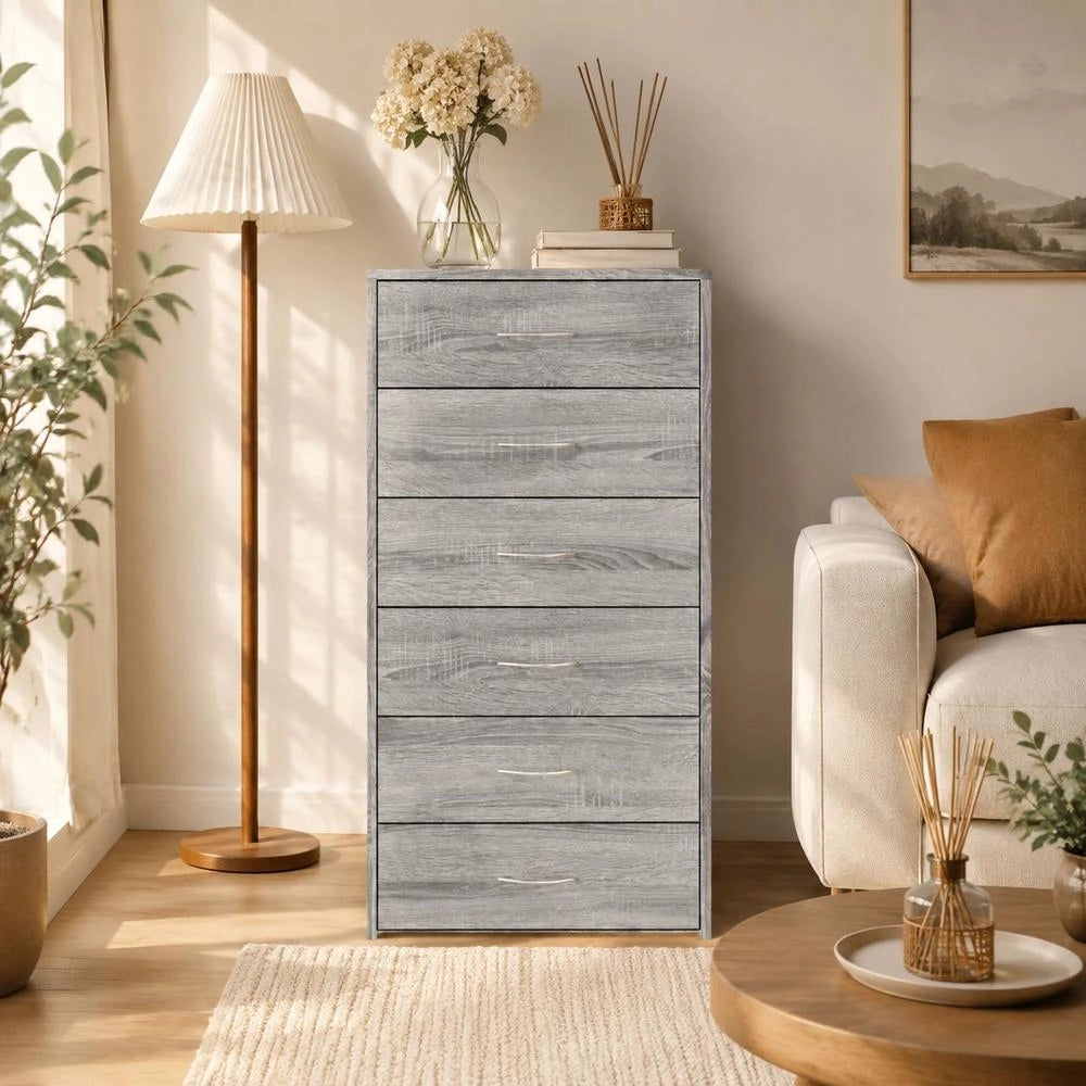 Sideboard With 6 Drawers, Sonoma Grey, 50x34x96cm, Wood-based Material